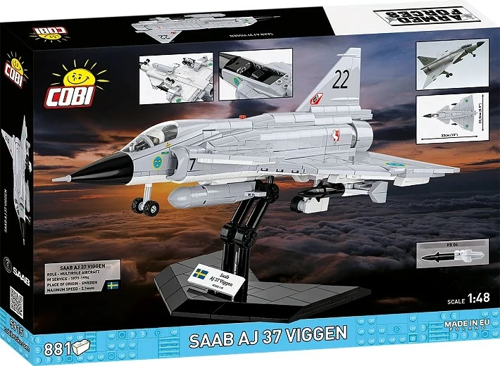Set blloqe ndërtimi, Cobi, Saab AJ 37 Viggen (COBI-5915), 881 copa, shkallë 1:48, seri Armed Forces