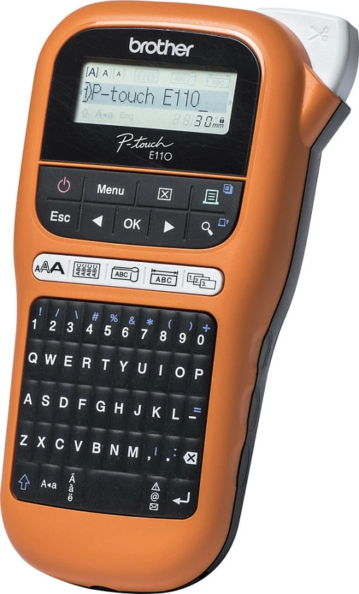 Printer etiketa Brother PT-E110, QWERTY, 180x180 DPI, portokalli