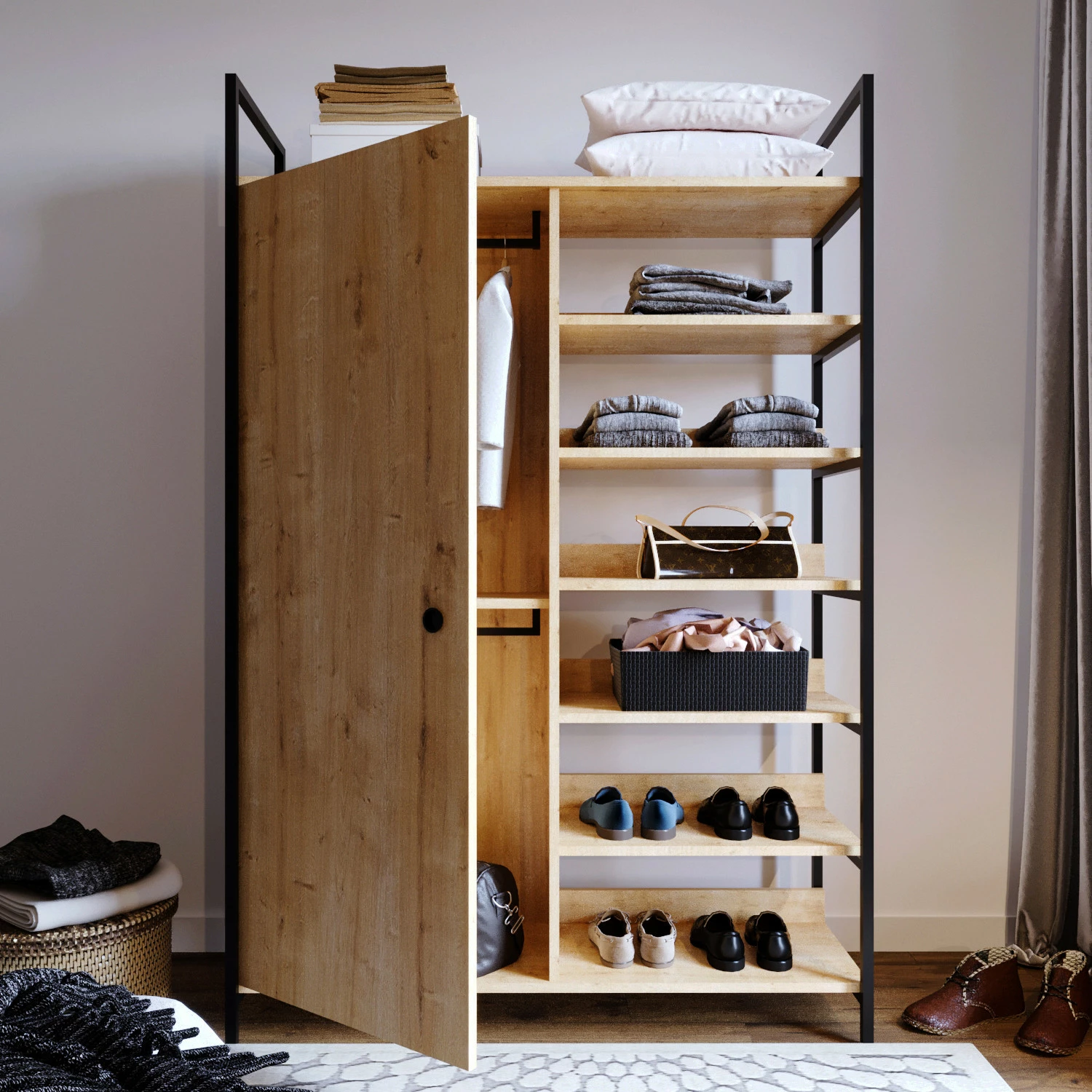 Dollap modern, ngjyrë lisi, këmbë metalike, Skye Decor Ruzgar L613, 100x180x40cm