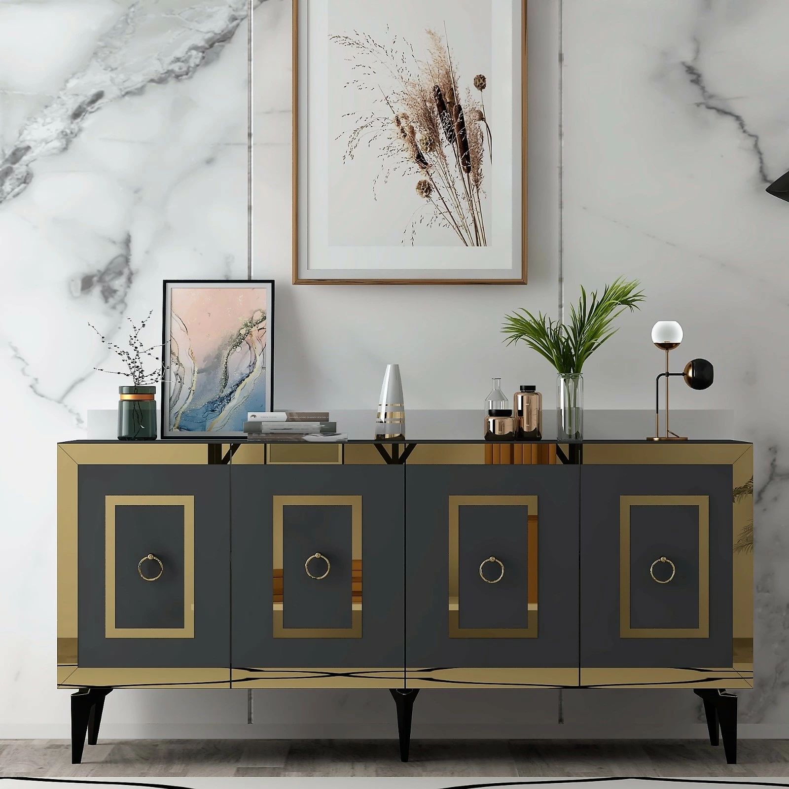Konsolë Hanah Home, Karya, anthracite, gold