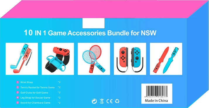 Set aksesorësh për Nintendo Switch, Hurtel, Nintendo Switch Sports 10-in-1, për Joy-Con, 10 pjesë, kuqe e kaltër