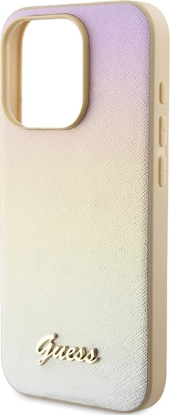 Mbështjellës Guess Saffiano Iridescent Script për iPhone 15 Pro Max 6.7", Gold