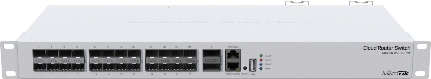 Switch i menaxhuar Mikrotik CRS326-24S+2Q+RM, 24x SFP+, 2x QSFP+, rackmount, i bardhë