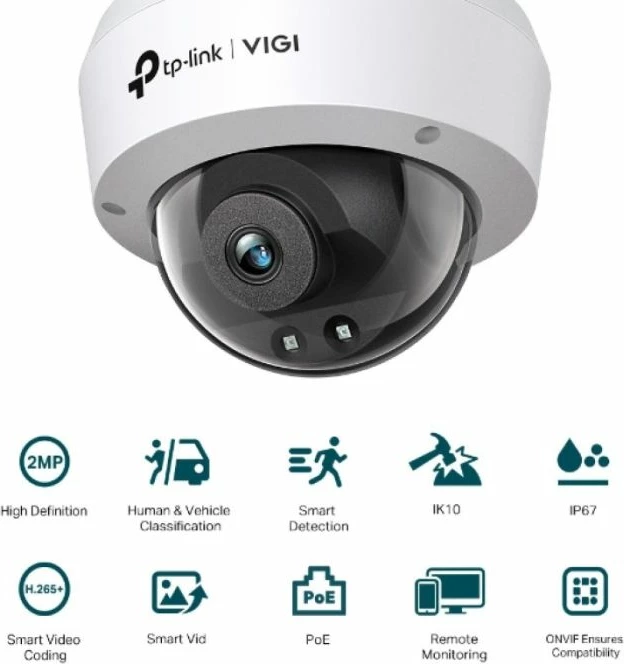 kamerë sigurie IP dome TP-LINK VIGI C220I 2MP 1080p 4mm IR PoE IP67 IK10, e bardhë