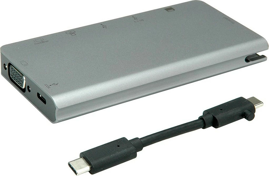 Docking station ROLINE 12.02.1022, USB-C, HDMI 4K, VGA, LAN 1Gbps, 2x USB 3.2, SD/microSD, USB-C PD, gri