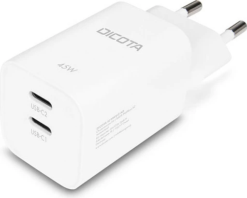 Karikues muri DICOTA 2-port GaN 45W, EU, i bardhë
