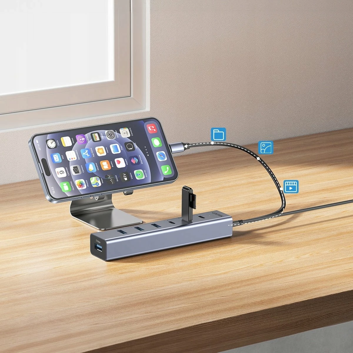 Hub USB-C Unitek Active, 3x USB-C 10Gbps + 4x USB-A 5Gbps, me adapter rryme, gri