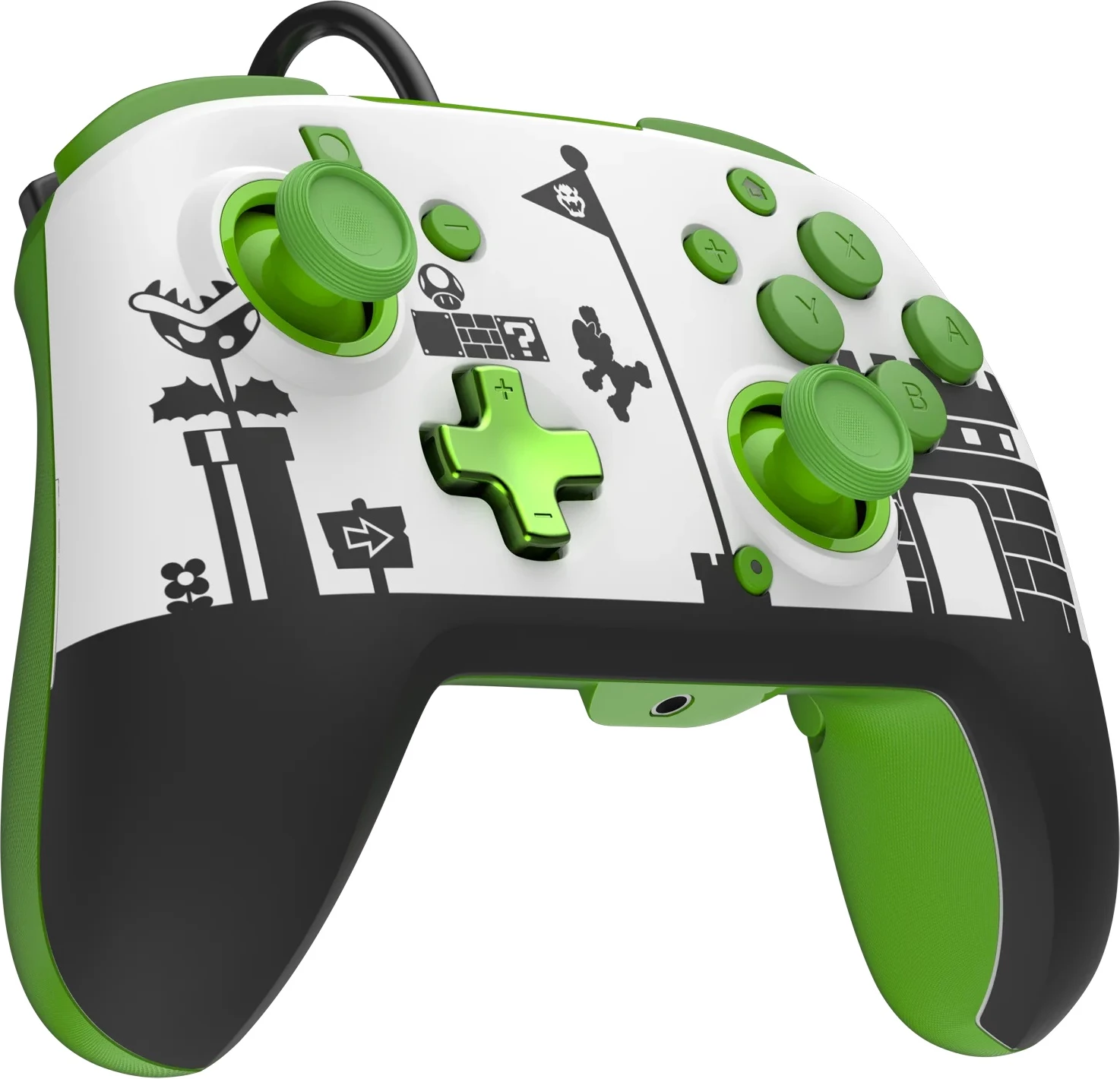 Kontroller me kabllo PDP REMATCH Mario Retro për Nintendo Switch/Switch 2, 3.5mm, butona prapa, Bardhë/Jeshile
