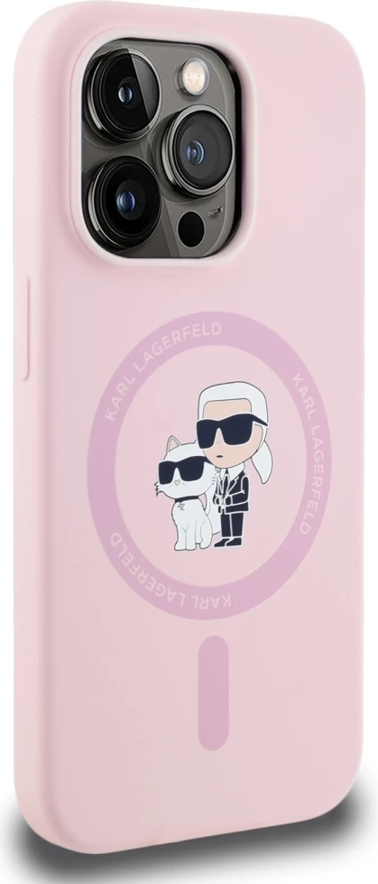 Mbështjellës Karl Lagerfeld Silicone Karl&Choupette MagSafe për iPhone 14 Pro Max, Rozë