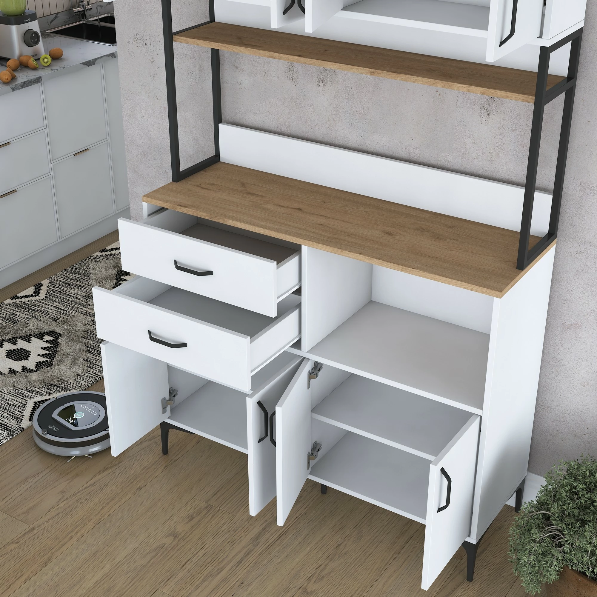 Dollap shumëfunksional, ngjyrë arre dhe e bardhë, Skye Decor, JE180 - 3403