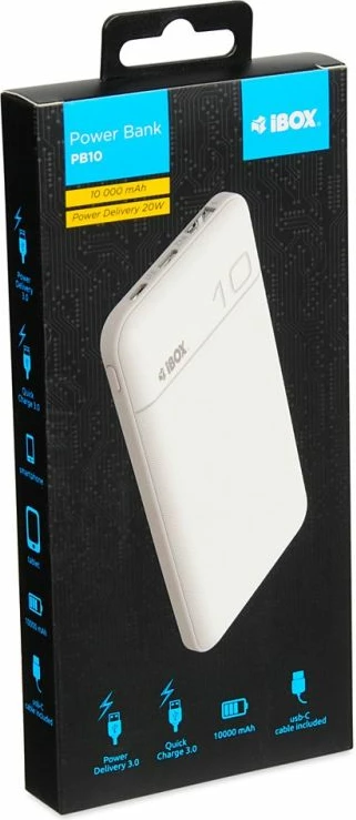 Power bank iBox PB10 10000 mAh, e bardhë