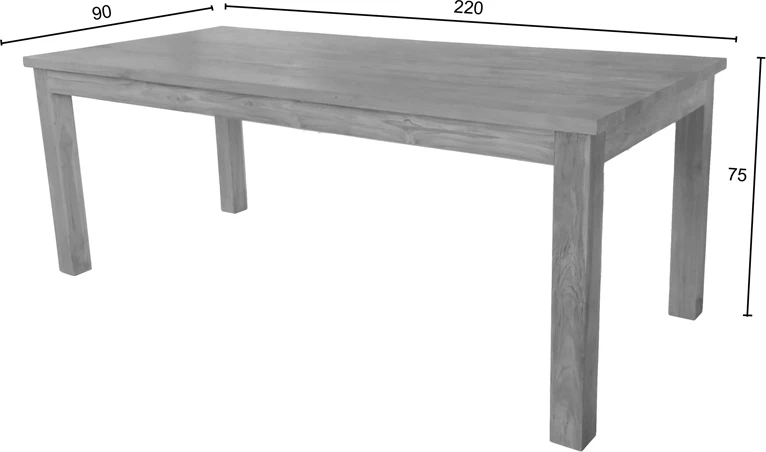 Tavolinë Wooly dru tik, hije natyrale, 220x90x75cm