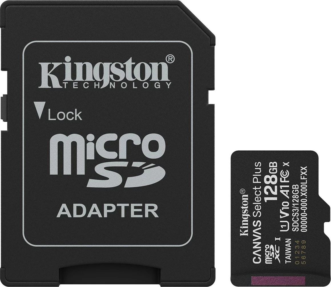 Kartelë memorie Kingston Canvas Select Plus microSDXC 128GB me adapter, e zezë