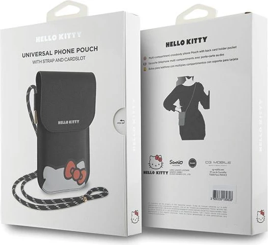 Çantë për telefon Hello Kitty Leather Hiding Kitty Cord, e zezë