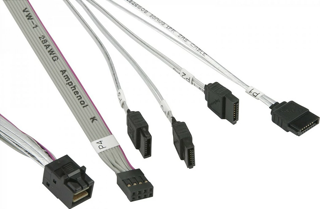 Kabllo Supermicro CBL-SAST-0811 MiniSAS HD (SFF-8087) në 4x SATA 7-pin, 0.7 m, e bardhë