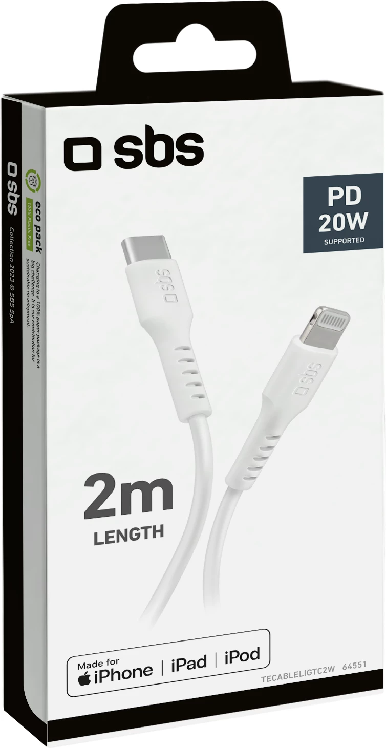 Kabllo USB-C në Lightning SBS TECABLELIGTC2W, 2m, e bardhë