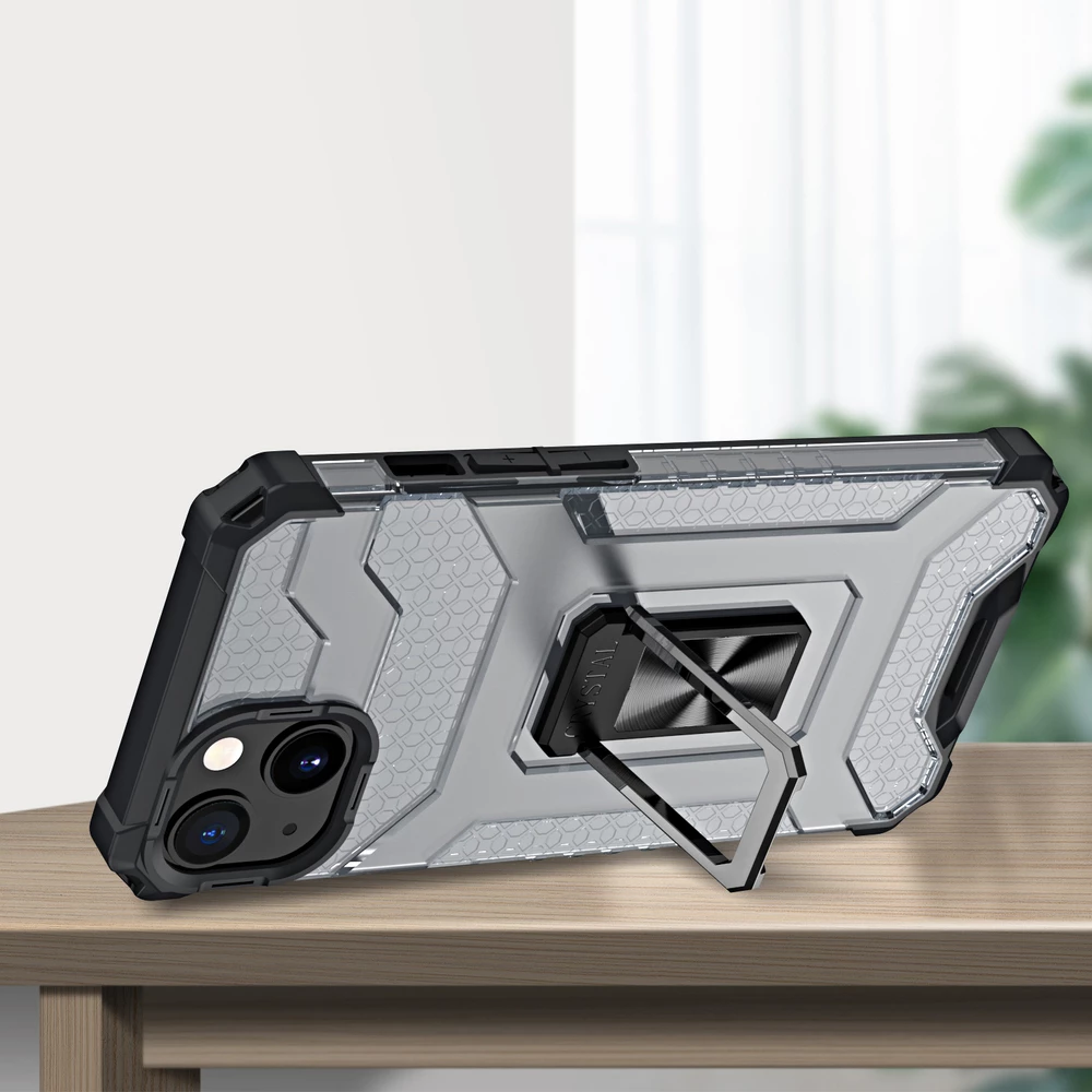 Mbështjellës Hurtel Crystal Ring Case për iPhone 12 mini, me këmbë dhe mbajtëse gishti, e zezë