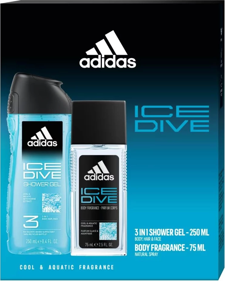 Set deodorant dhe xhel dushi për meshkuj Adidas Ice Dive 75ml + 250ml