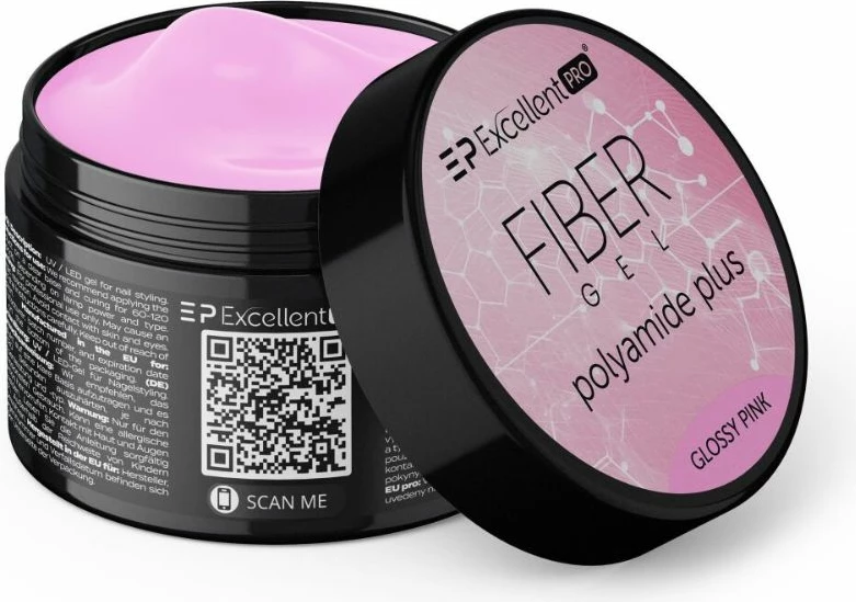 Xhel ndërtues për thonj Excellent PRO Fiber Gel Polyamide Plus për femra Glossy Pink 15g
