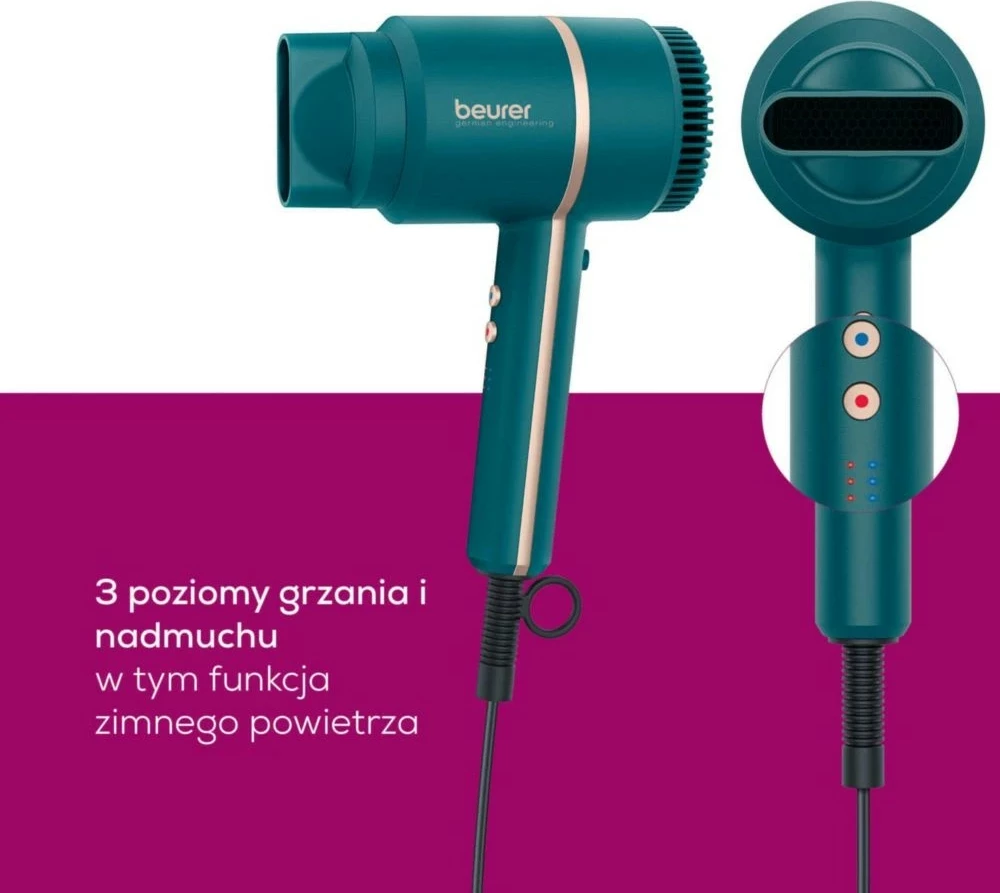 Tharëse flokësh Beurer HC35 Ocean, 2000 W, 3 nivele, jonizim, Kaltër-turkeze
