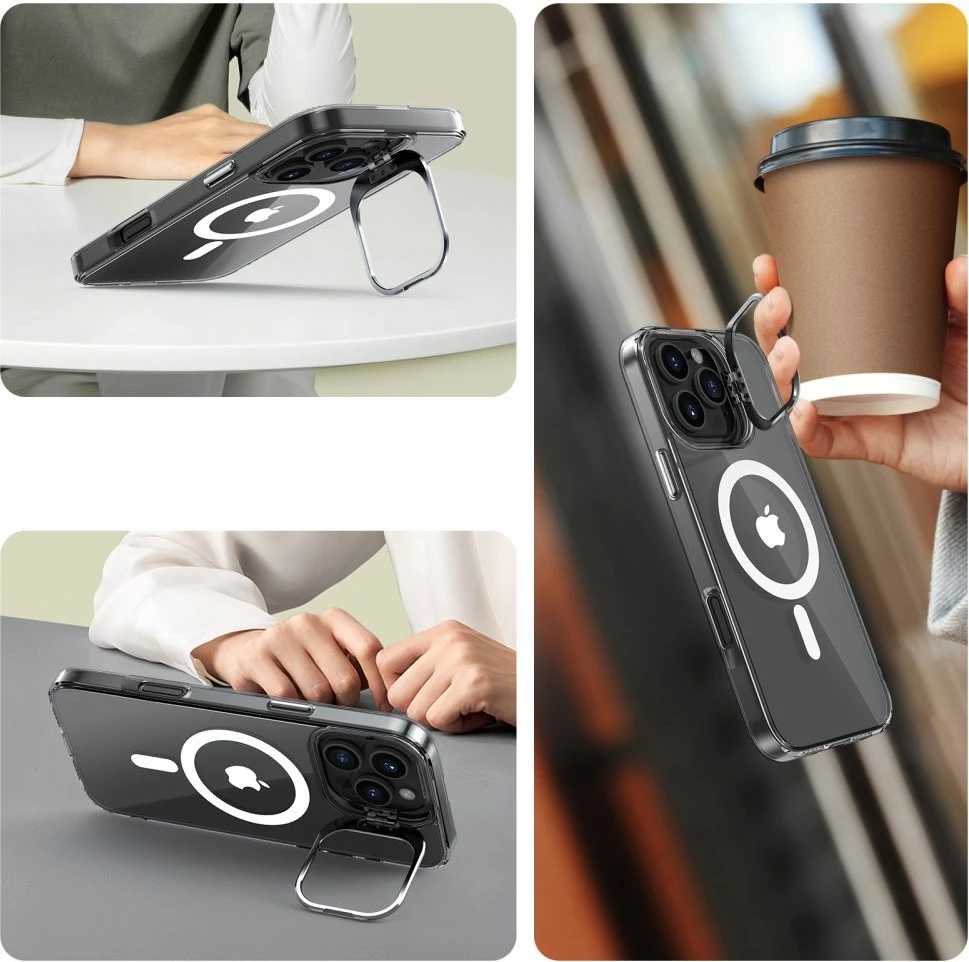 Mbështjellës Tech-Protect MagStand MagSafe për iPhone 16 Pro, Transparent