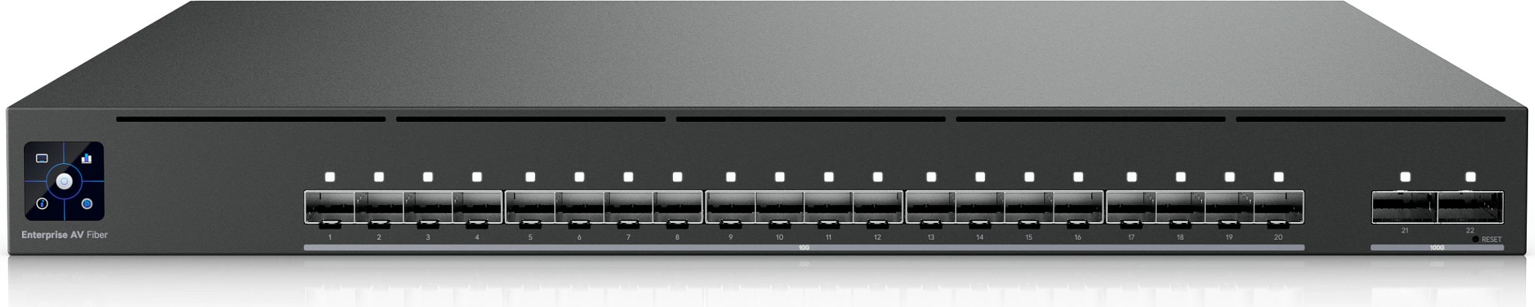 Switch Ubiquiti UniFi EAV-Fiber, Layer 3, 22 porta (20x SFP+ + 2x QSFP28), 19" rack, ngjyrë e zezë