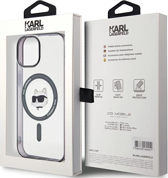 Mbështjellës Karl Lagerfeld KLHMP15MHCHNOTK për iPhone 15 Plus 6.7", transparent, MagSafe