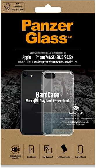 Mbështjellës PanzerGlass HardCase për iPhone SE 2022/SE 2020/7/8, transparent