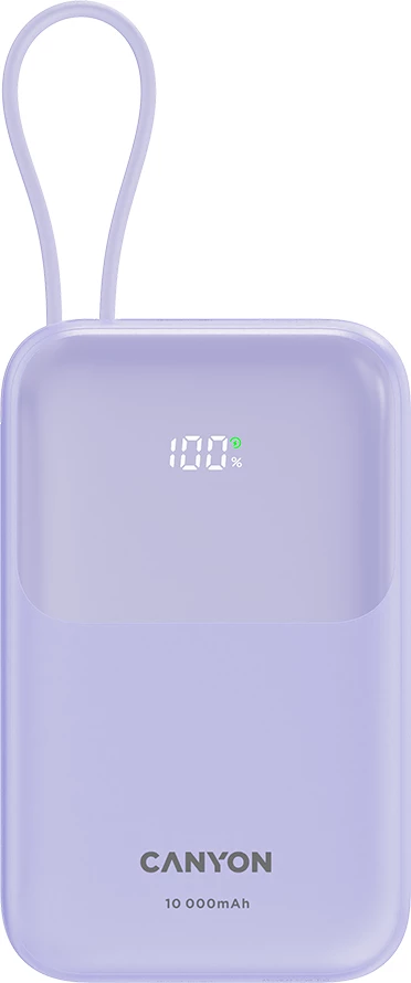 Power bank CANYON OnPower 101 10000 mAh PD 22.5W me kabllo Type-C të integruar, vjollcë