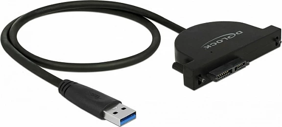 Adapter USB-A në Slim SATA DeLOCK 64048, 6 Gbit/s, 0.35 m, i zi