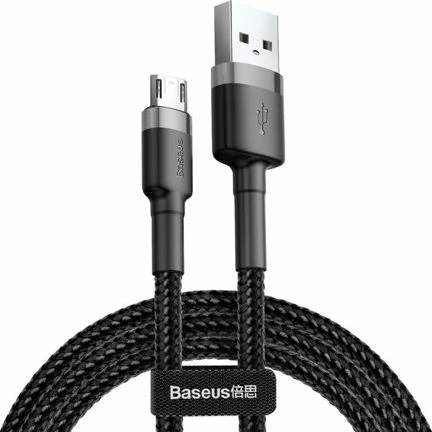 Kabllo Baseus Cafule USB-A në microUSB 3 m USB 2.0, e thurur najlon, zi/gri