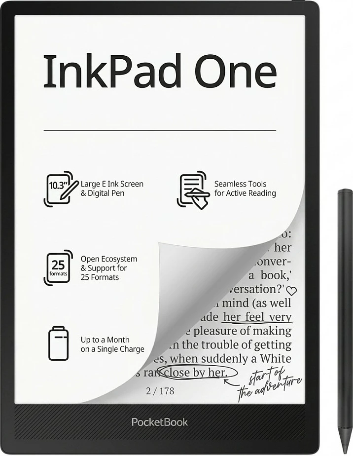 Tablet E-Ink PocketBook InkPad One, 10.3", stilolaps digjital, matte black