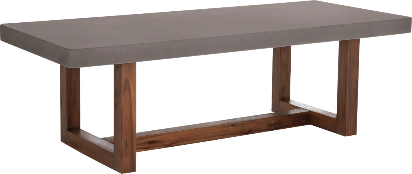Tavolinë ngrënieje për jashtë ASTOR, sipërfaqe gri prej çimentoje fiber, këmbë prej druri akacie, 240x100x75cm