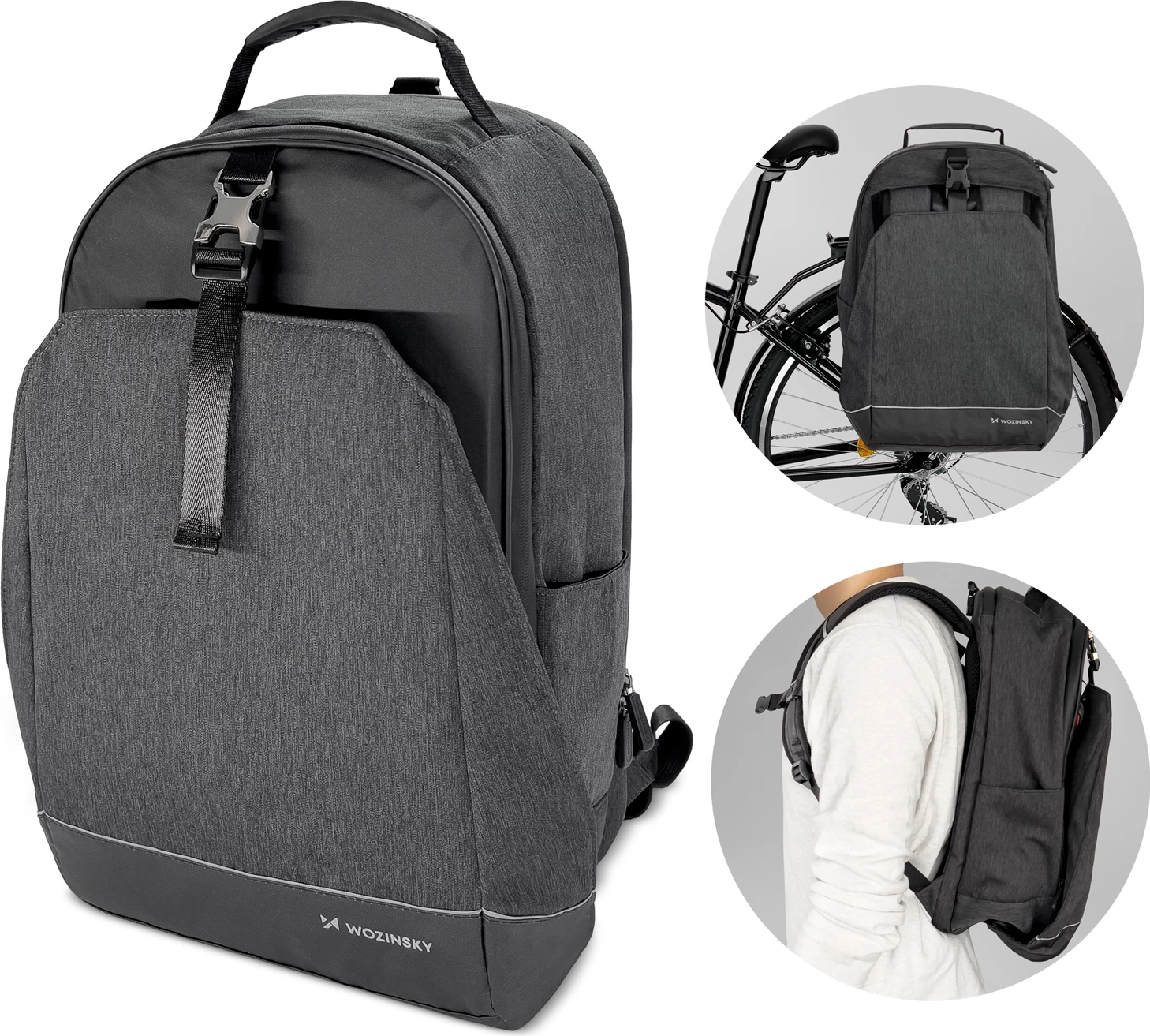 Çantë biçiklete Wozinsky WBB33BK, 30L, shpinore 2-në-1, e zezë