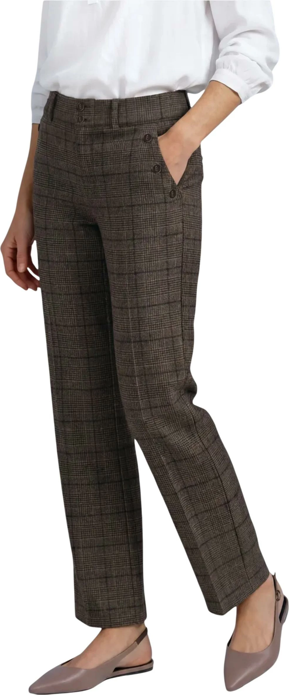 Pantallona për femra Street One Amalia StraightLeg Check HW 381375, kafe [Madhësia: W36 L30]