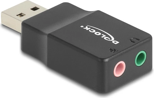Kartë zëri e jashtme DeLOCK USB 2.0 Type-A në 2x 3.5mm (audio + mikrofon), Plug & Play, e zezë