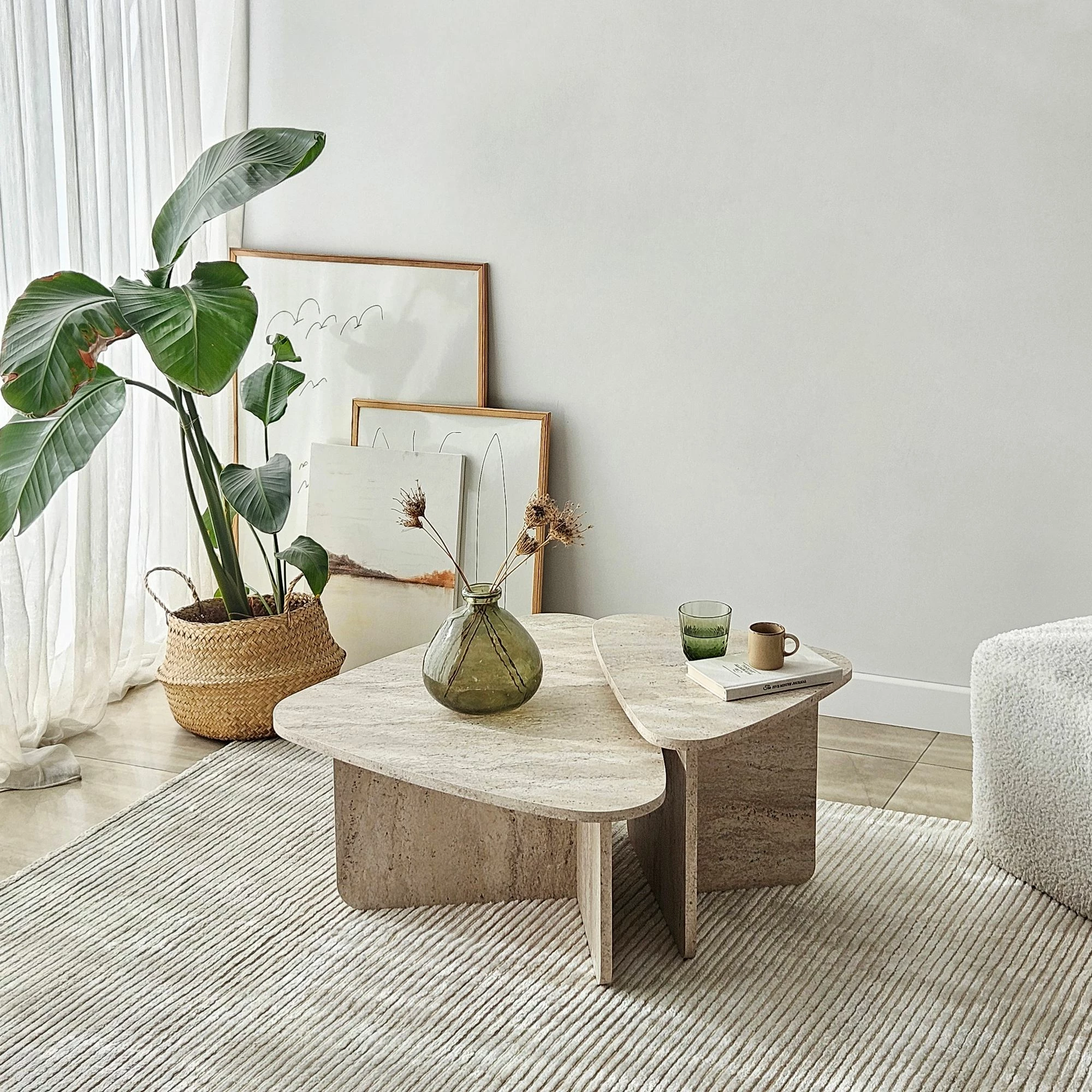 Set tavolinash kafeje Skye Decor, Ballare, ngjyrë travertine