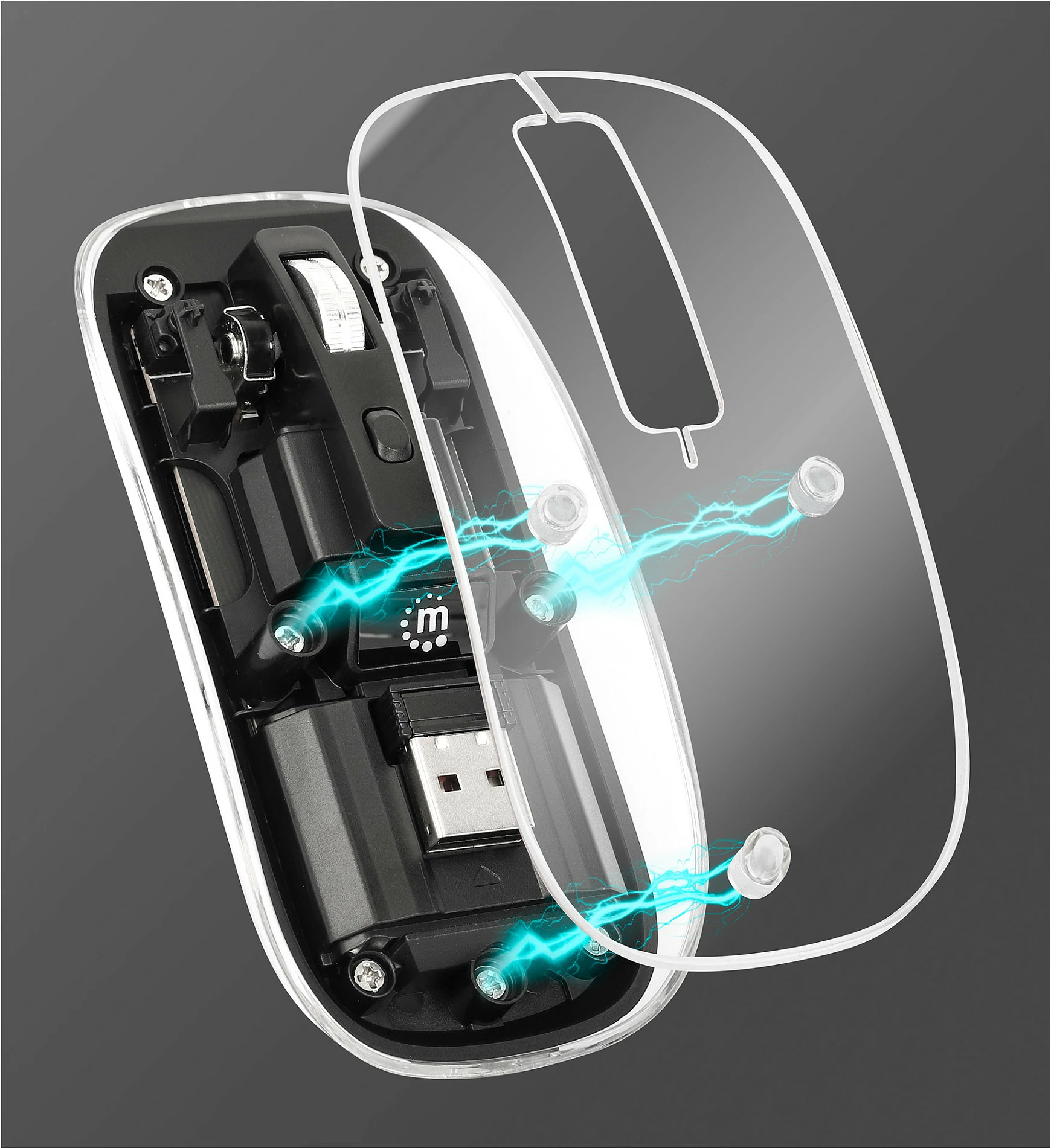 Maus Manhattan Transparent Wireless Rechargeable 2.4GHz, 800/1200/1600 DPI, RGB, Clear/Black