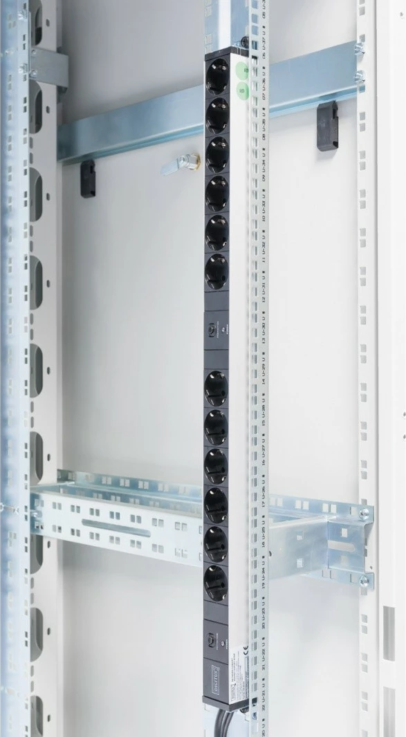 Prizë rack Digitus DN-95405, 12 Schuko, 2x2m kabllo, 1U, mbrojtje mbingarkese, zi/argjendtë