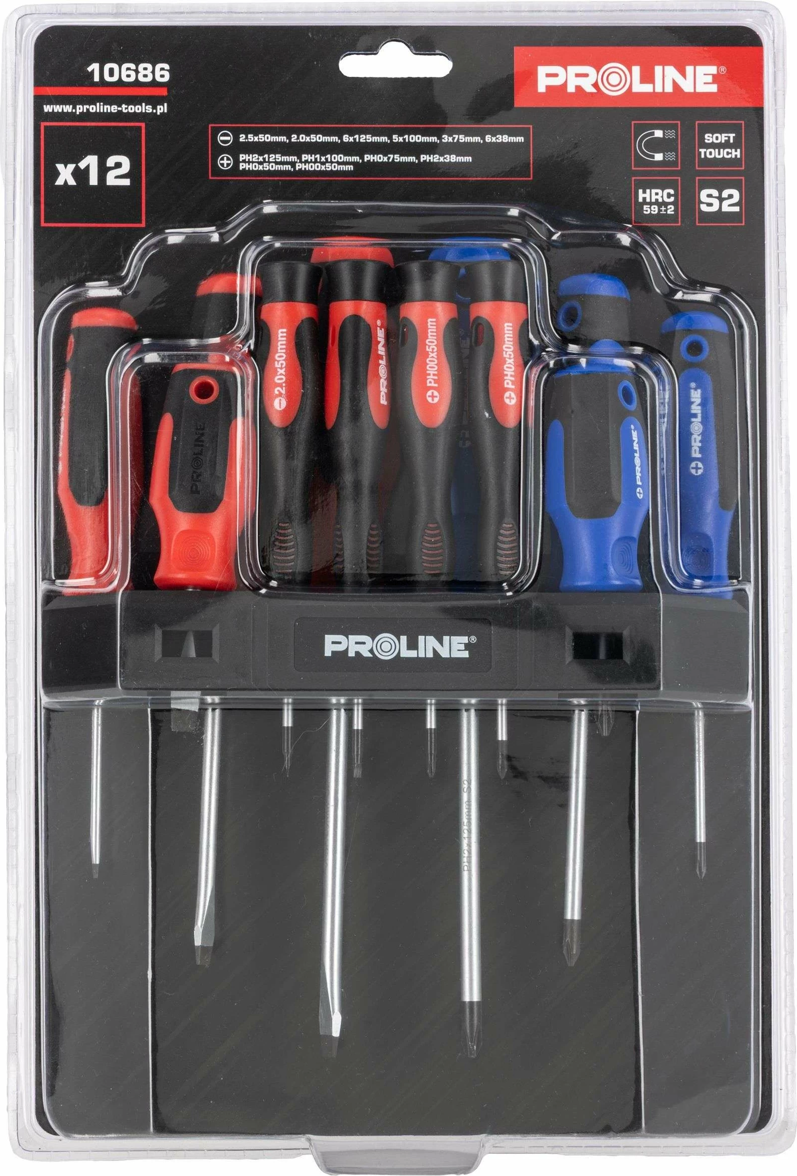 Set kaçavidash Soft-Touch PROLINE 10686, S2, 12 copë, me mbajtëse muri