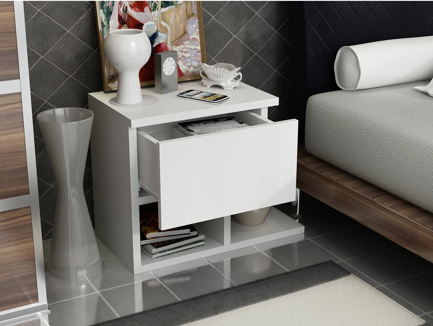 Komodinë Hanah Home, Yasso, e bardhë