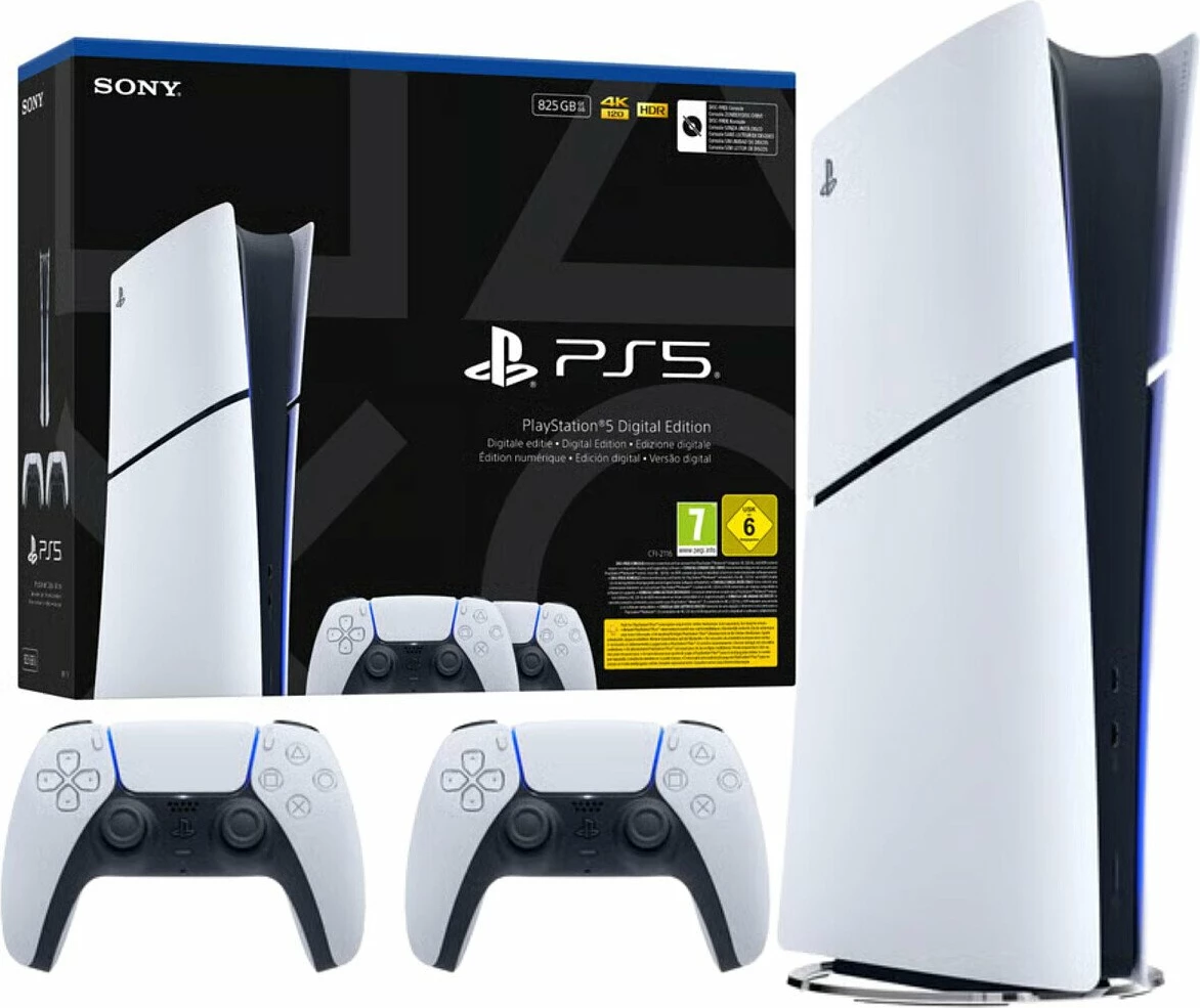 Konsolë Sony PlayStation 5 Slim Digital E-Chassis 825GB, me 2 kontrollera, e bardhë