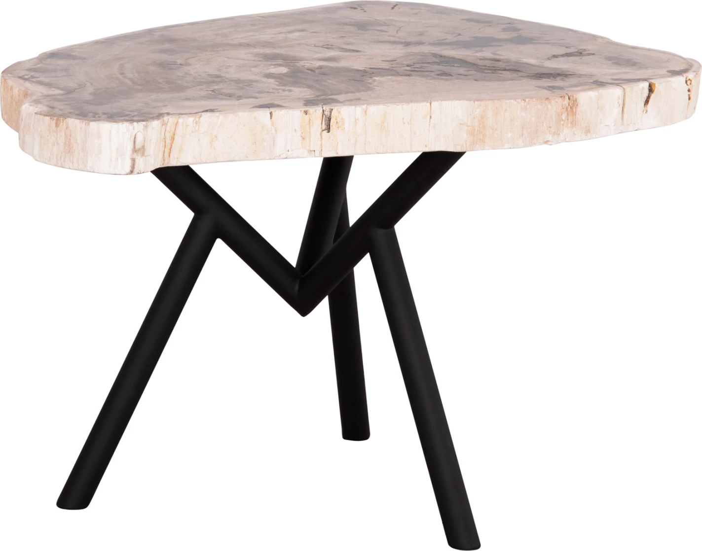 Tavolinë kafeje SAMAN, këmbë metali të zeza, sipërfaqe druri të fosilizuar, 76x53x45 cm