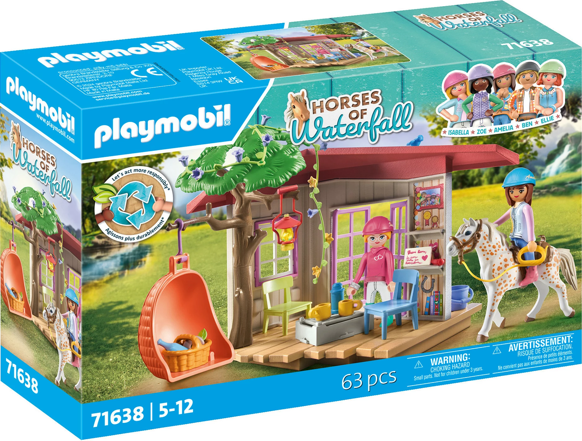 Set lodër Playmobil Horses of Waterfall 71638, klub shtëpizë për kuaj, 63 copë, shumëngjyrëshe