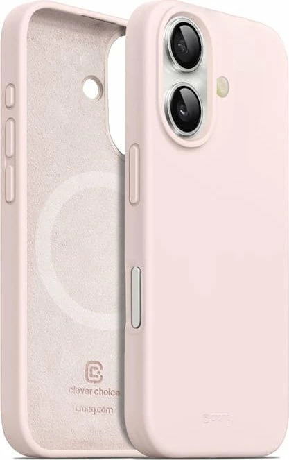 Mbështjellës Crong Color Cover Magnetic për iPhone 16, MagSafe, silikon anti-shok, Sand Pink