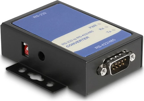 Konvertues DeLOCK 64265 RS-232 në RS-422/485, me adaptor rryme, metal, i zi