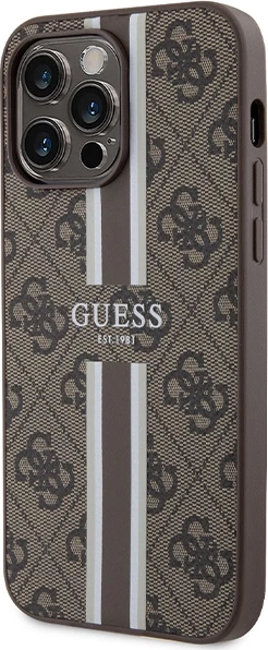 Mbështjellës Guess 4G Printed Stripes MagSafe për iPhone 15 Pro Max, Kafe
