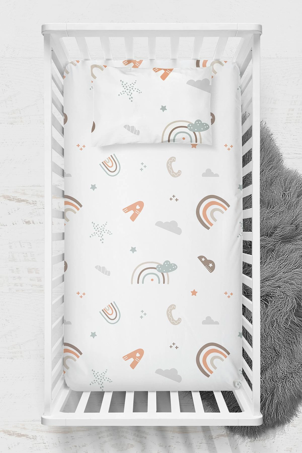 Set çarçaf i sheshtë për foshnje Ranforce L'essentiel, Abc, portokalli, kafe, mint