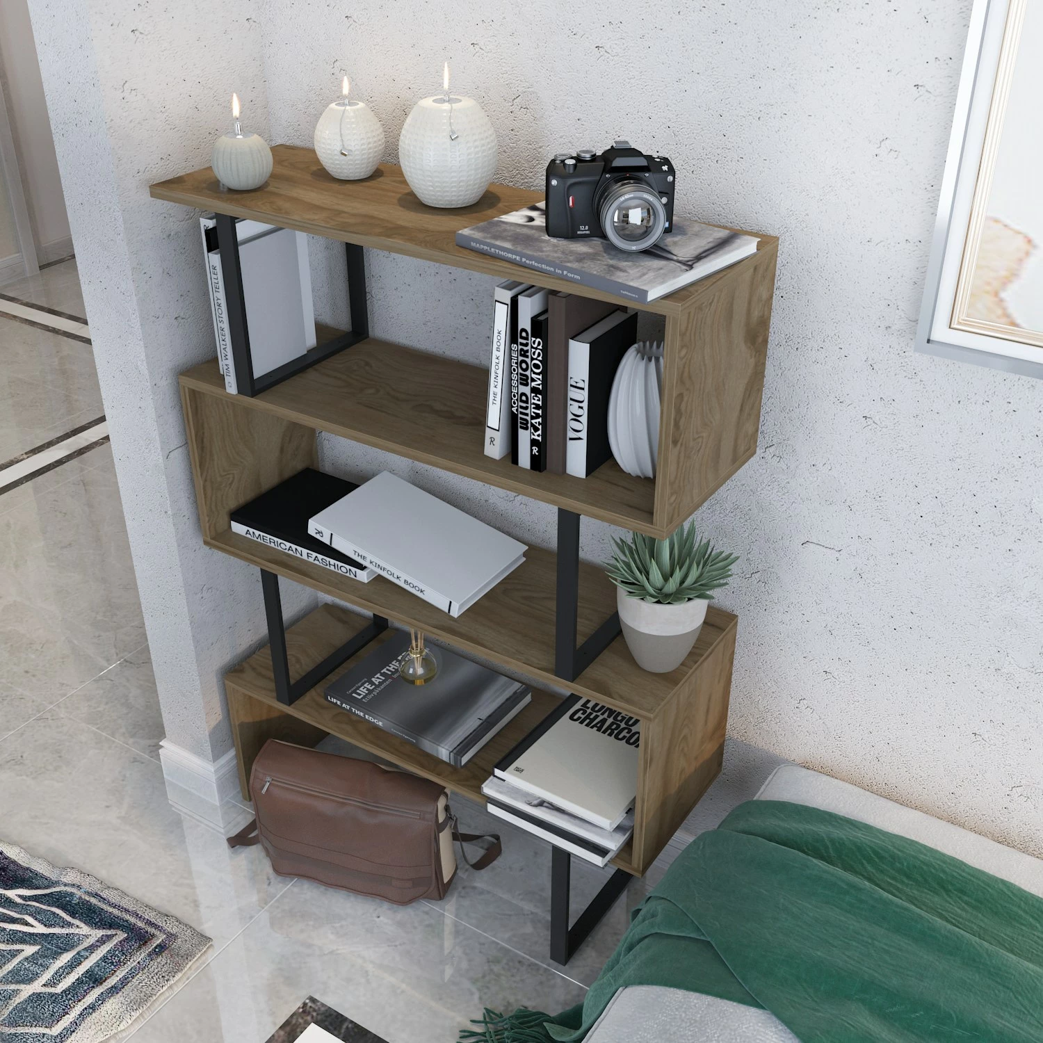 Raft librash Hanah Home Adriana, ngjyrë lis dhe e zezë, Ud