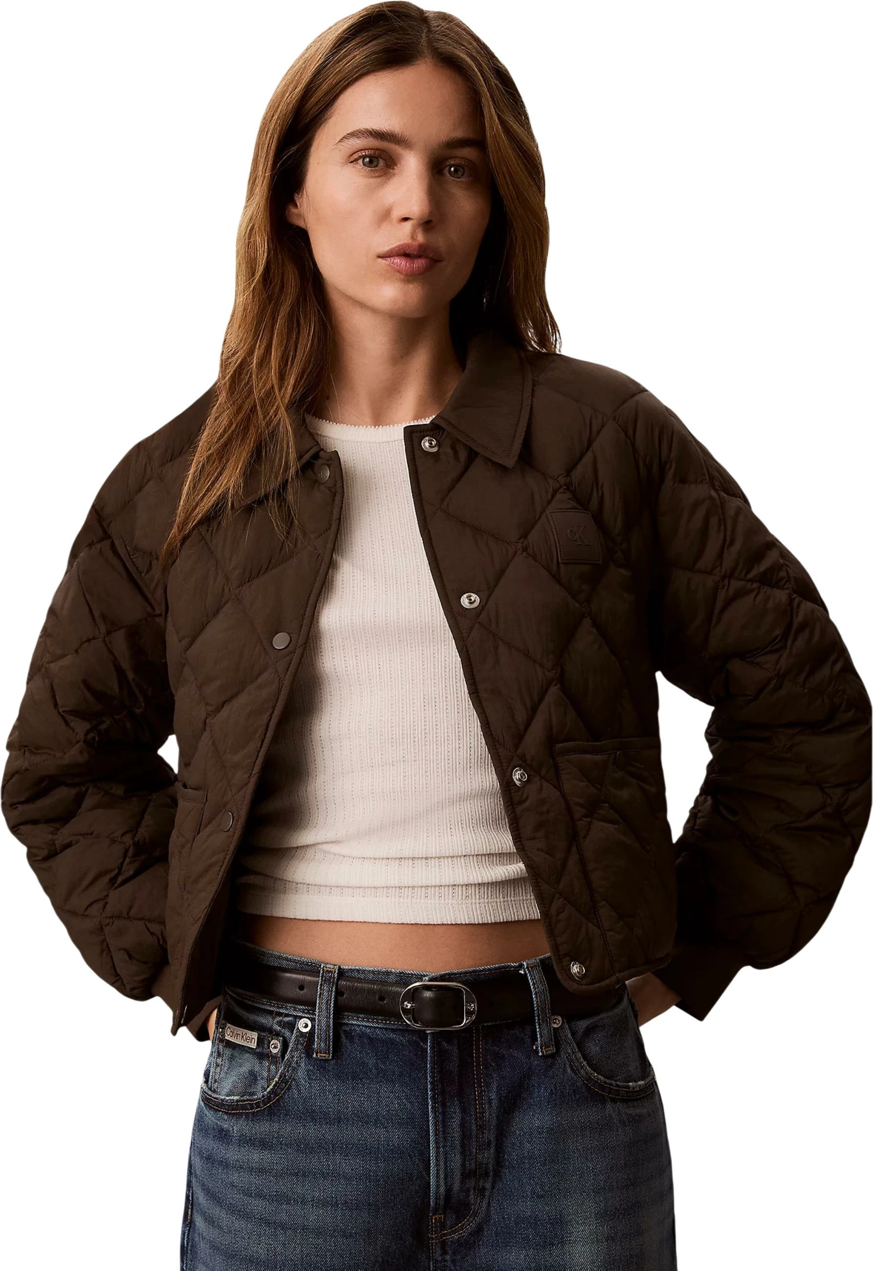 Jakne puffer për femra Calvin Klein Jeans LV047G509G, kafe